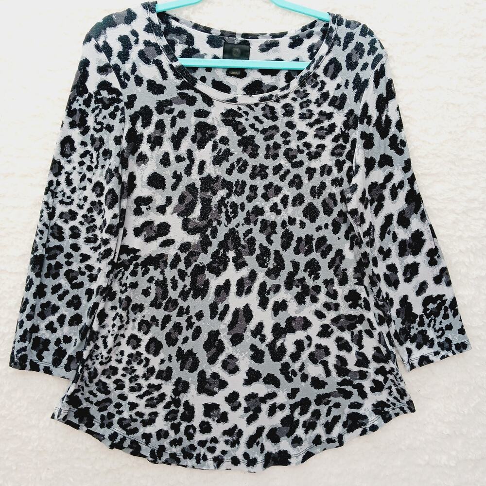 T-Shirt Women Leopard Black Gray Animal Print Goth Edgy Mob Wife Casual Size S